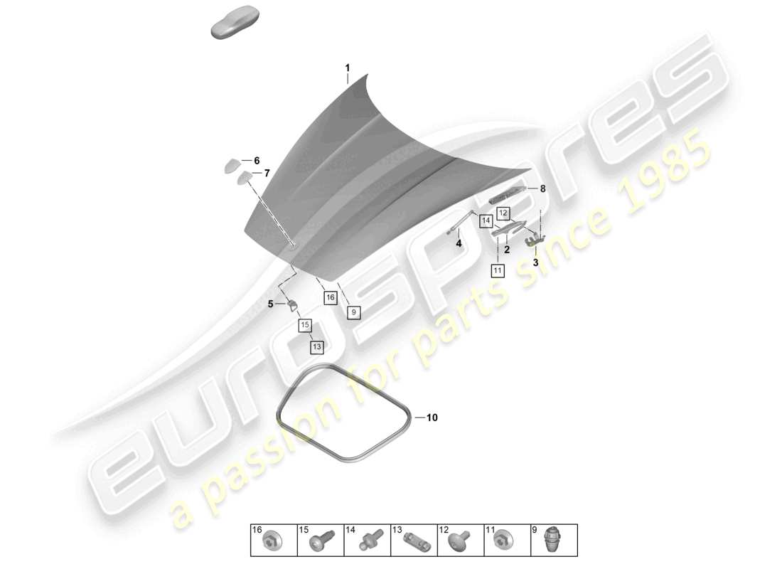 porsche 2025 (992-2) diagramma delle parti del cofano