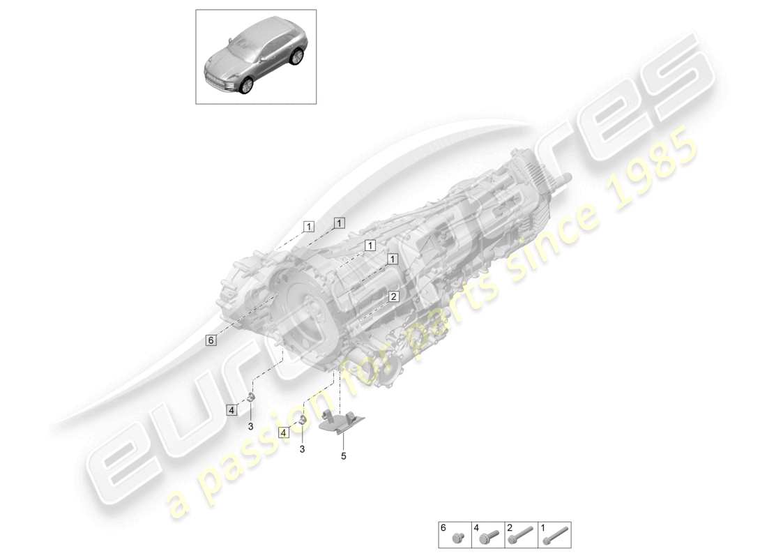 porsche 2021 (macan) parti di montaggio per motore e trasmissione diagramma delle parti