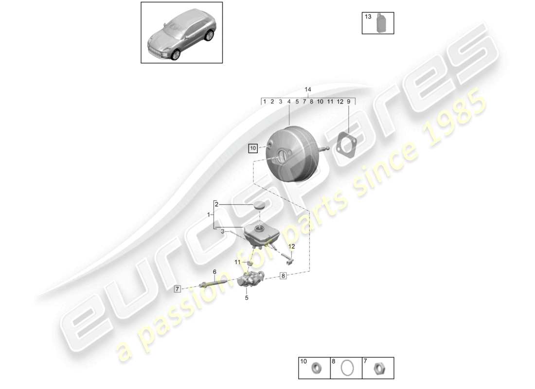 porsche 2021 (macan) cilindro principale del freno servofreno diagramma delle parti