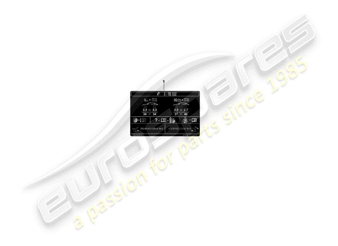 porsche 2023 (cayenne e3 pa) targhetta dati per la pressione degli pneumatici 22 per pneumatici per tutte le stagioni schema delle parti