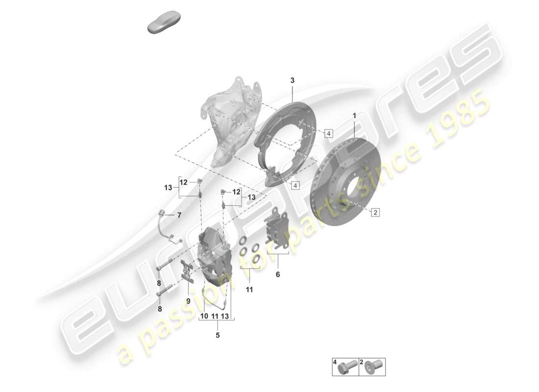 porsche 2024 (992-2) schema base delle parti dell'asse posteriore del freno a disco