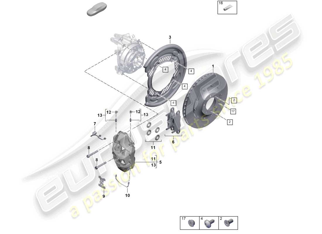 porsche 2026 (cayenne e3 pa) freno a disco pccb asse posteriore giallo diagramma delle parti
