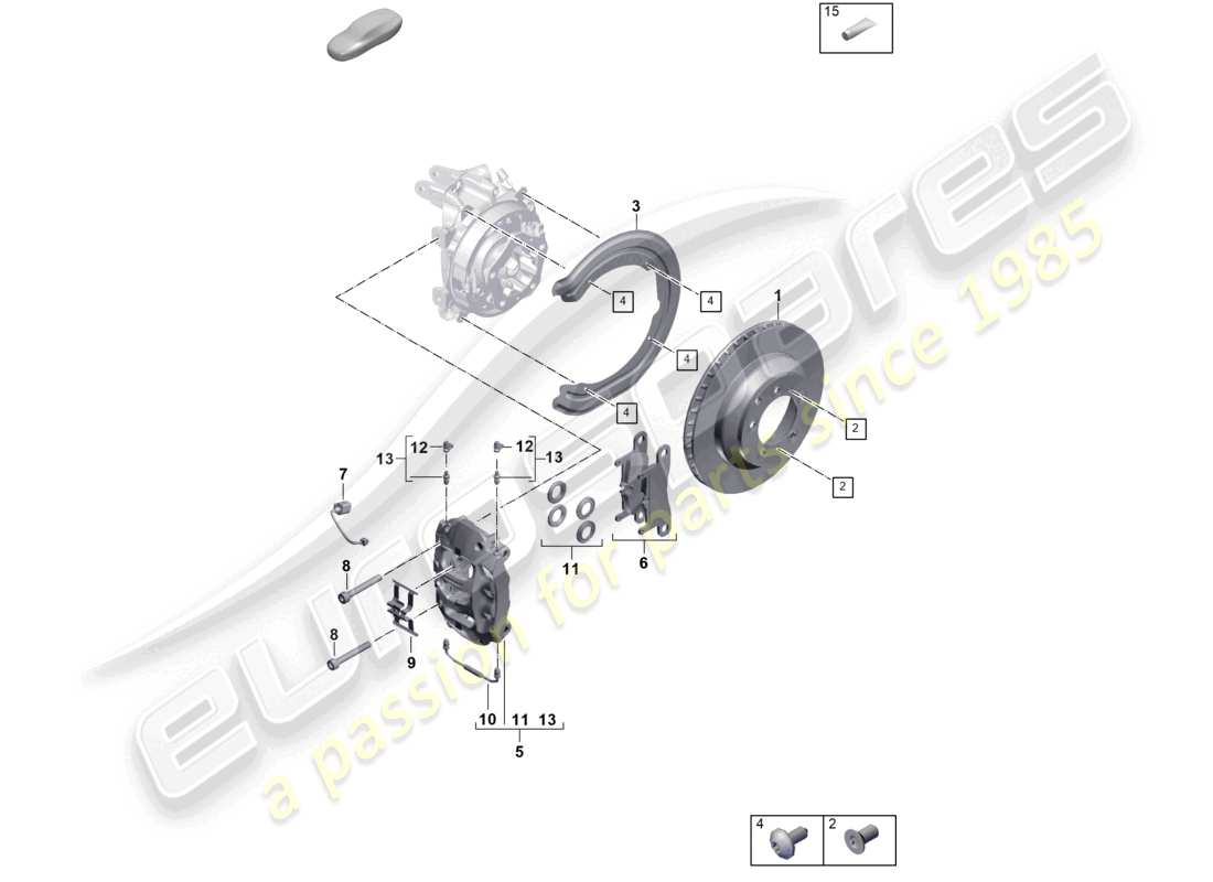 porsche 2026 (cayenne e3 pa) schema base delle parti dell'asse posteriore del freno a disco