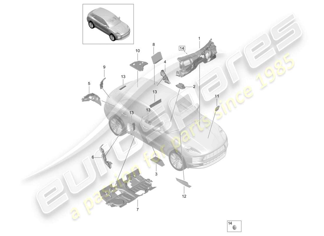 porsche 2021 (macan) assorbitore acustico diagramma delle parti