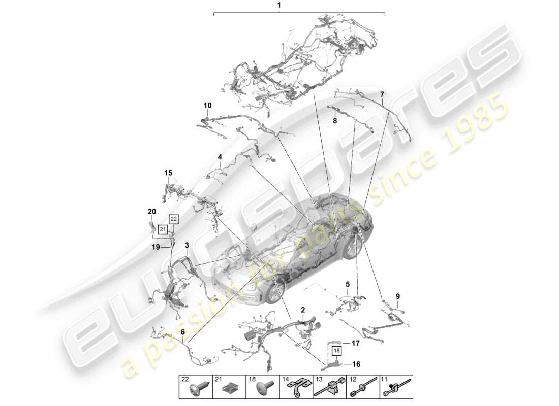 porsche 2021 (panamera 971-1) cablaggi cablaggio dell'abitacolo e della sezione parziale schema delle parti