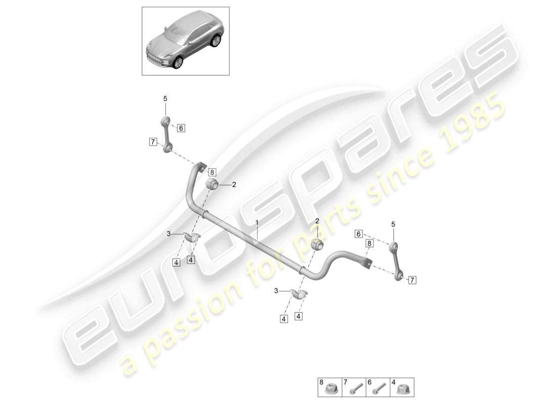 porsche 2021 (macan) diagramma delle parti della barra antirollio