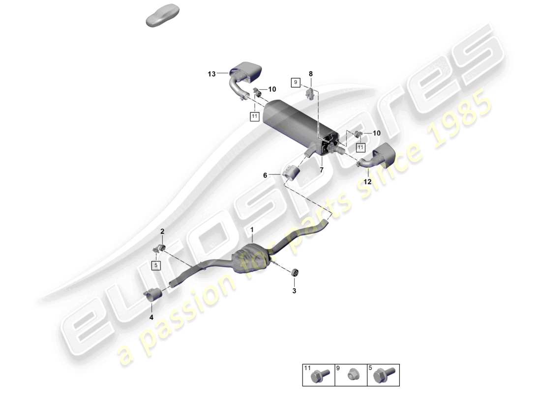 porsche 2025 (cayenne e3 pa) sistema di scarico silenziatore anteriore silenziatore posteriore terminale di scarico diagramma delle parti