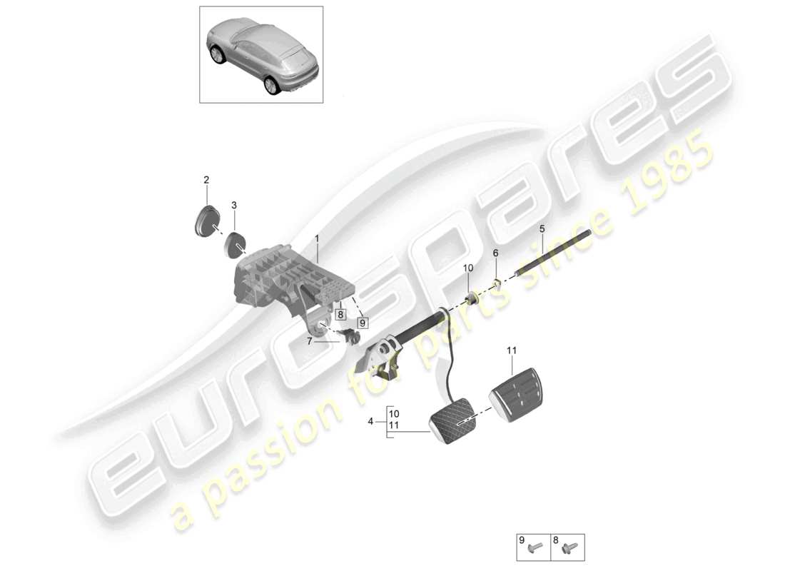 porsche 2021 (macan) pedale del freno schema delle parti