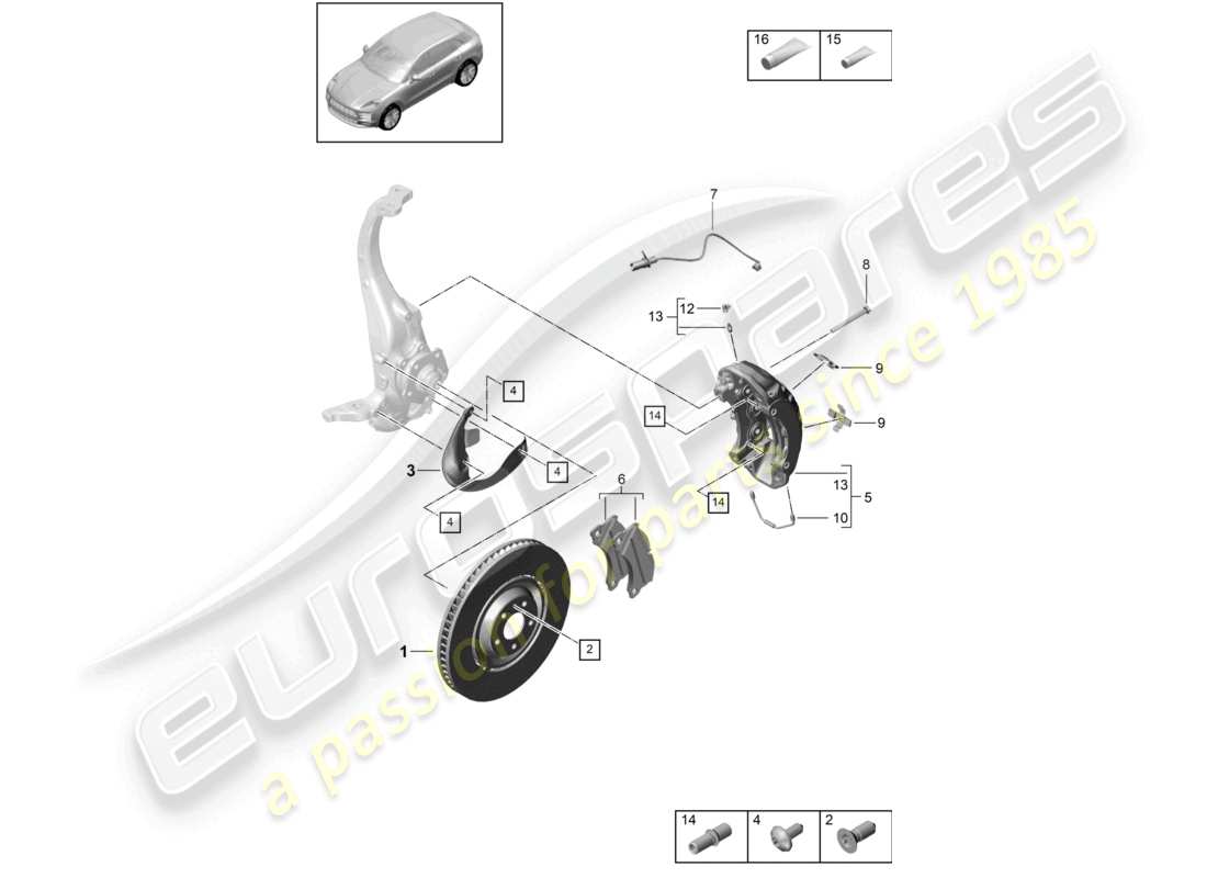 porsche 2021 (macan) freno a disco assale anteriore nero diagramma delle parti