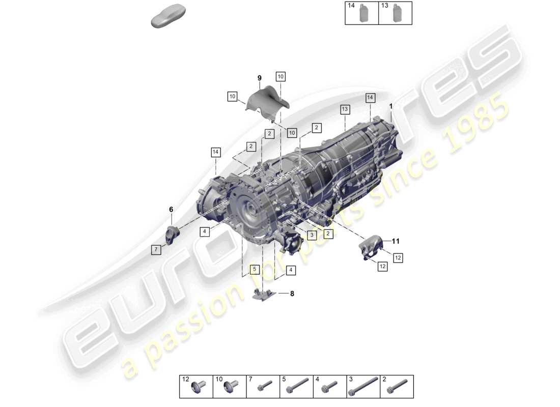 porsche 2026 (cayenne e3 pa) 8-speed cambio automatico per veicoli con trazione ibrida, montaggio di componenti per motore e trasmissione schema dei componenti