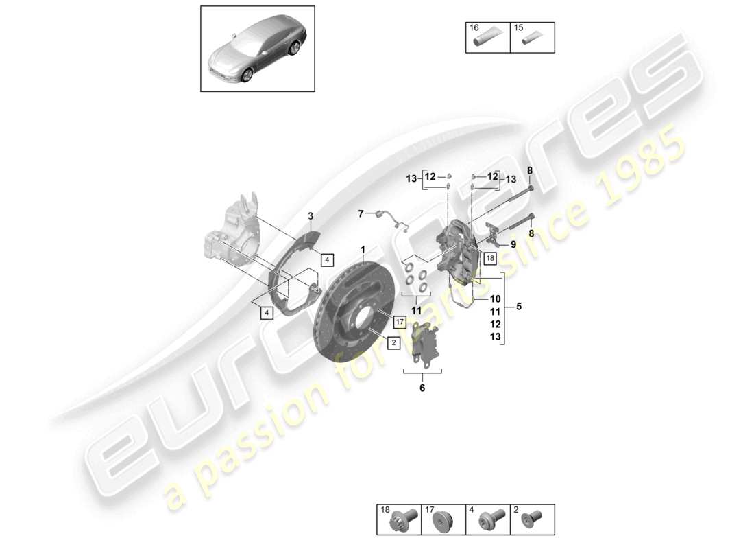 porsche 2021 (panamera 971-1) freno a disco pccb assale posteriore diagramma delle parti