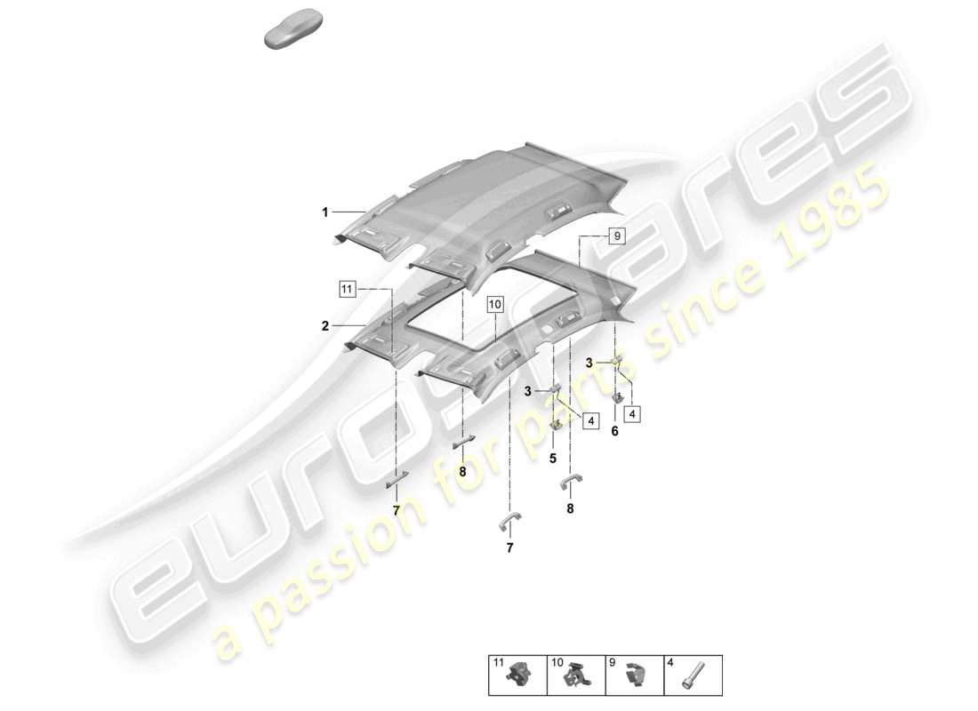 porsche 2025 (macan-e) rivestimento del tetto maniglia di presa accessori schema delle parti