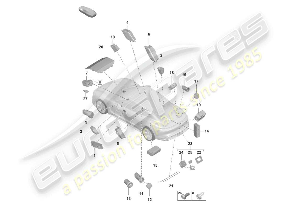 porsche 2020 (taycan 9j1-1) diagramma delle parti della presa dell'interfaccia multimediale dell'interruttore