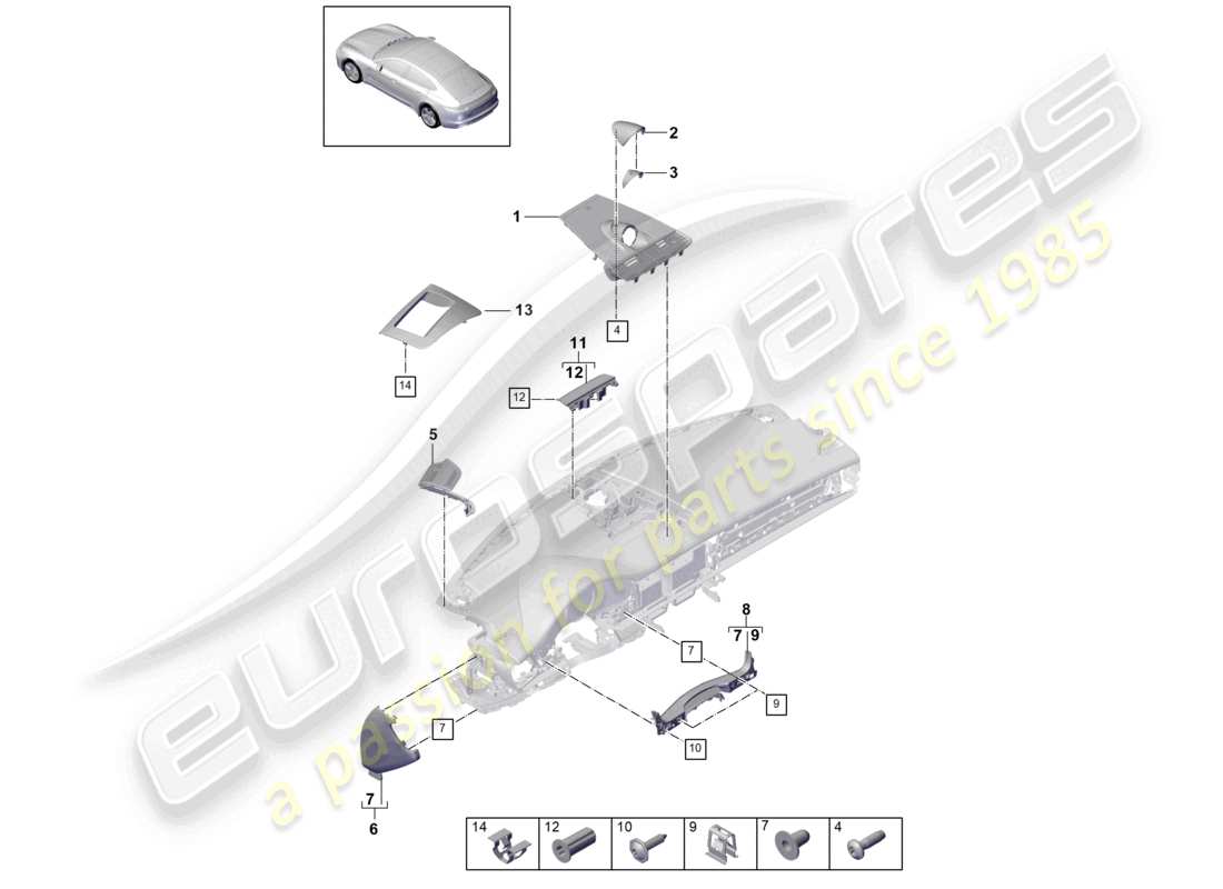 porsche 2021 (panamera 971-1) accessori cruscotto superiore diagramma delle parti