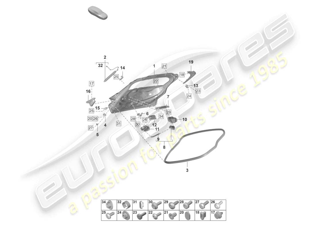 porsche 2020 (taycan 9j1-1) schema delle parti del coperchio posteriore