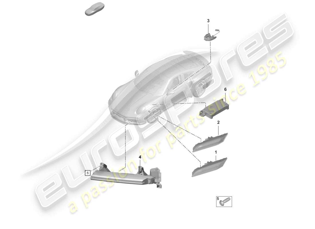 porsche 2024 (992-2 turbo / s) ripetitore di indicatori di direzione luce di posizione laterale unità di controllo per luce diurna schema delle parti