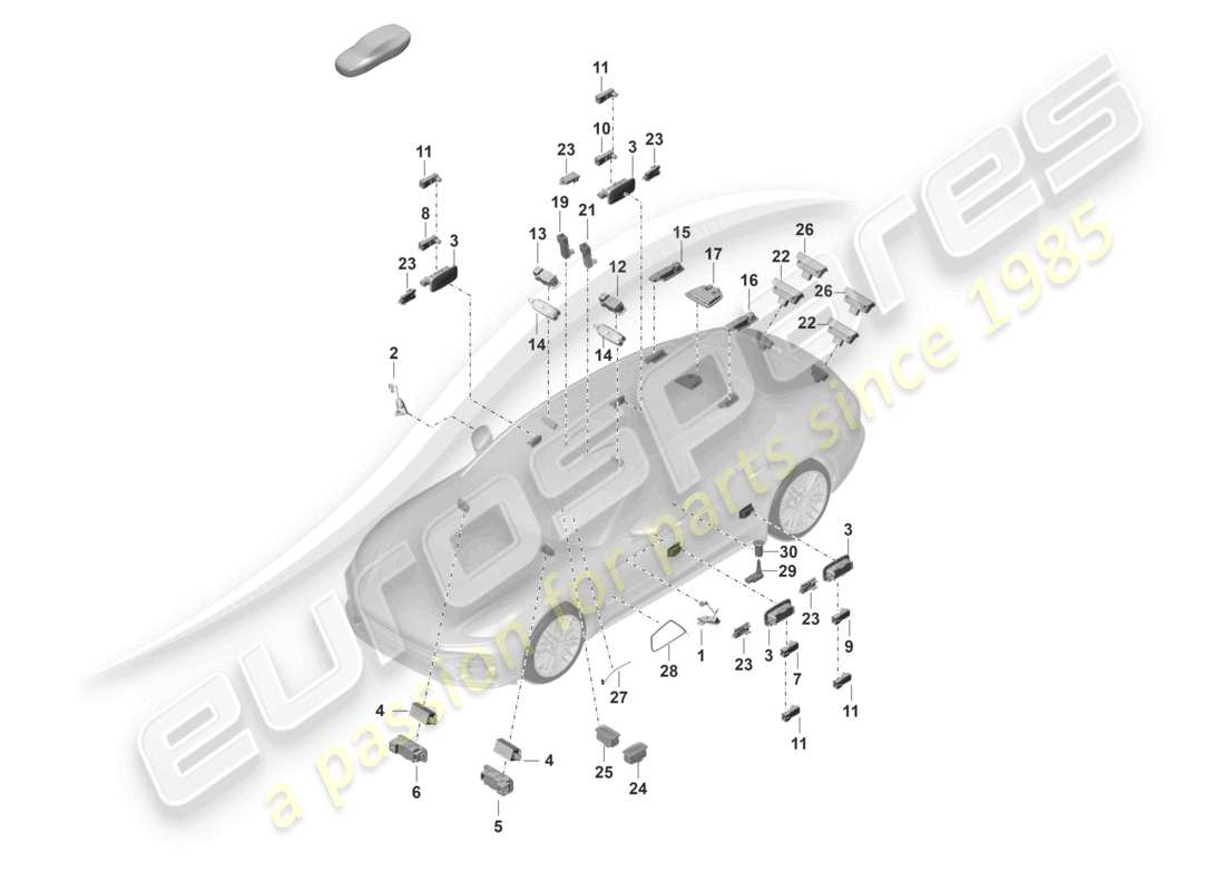 porsche 2024 (panamera 971-2) luce interna luce vano bagagli luce di segnalazione porta luce vano piedi luce specchietto retrovisore esterno schema delle parti