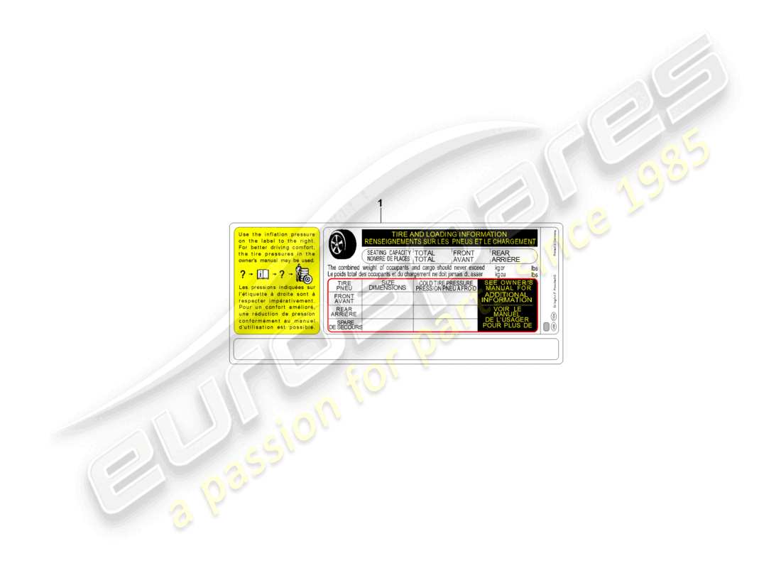 porsche 2020 (taycan 9j1-1) avviso per la pressione degli pneumatici dimensione degli pneumatici: 192021 d >>- 10.08.2021 usa canada messico diagramma delle parti
