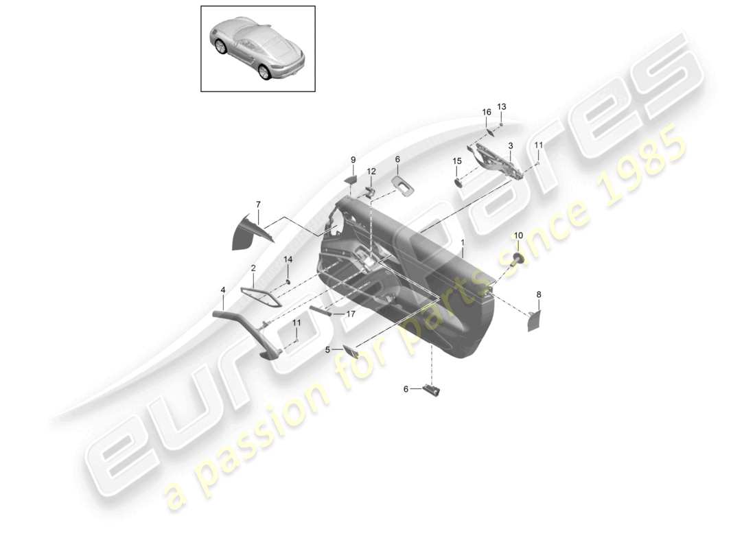 porsche 2023 (718 cayman) pannello porta accessori rivestimento pelle nera schema ricambi
