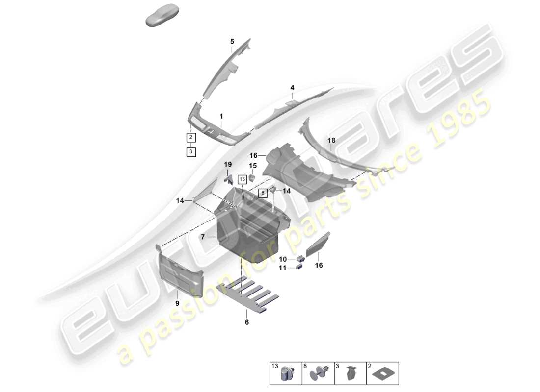 porsche 2025 (992-2 gt3) rivestimento del vano bagagli schema delle parti