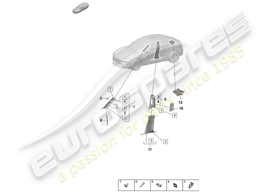 porsche 2025 (macan-e) rivestimento del montante a rivestimento del montante b superiore diagramma delle parti