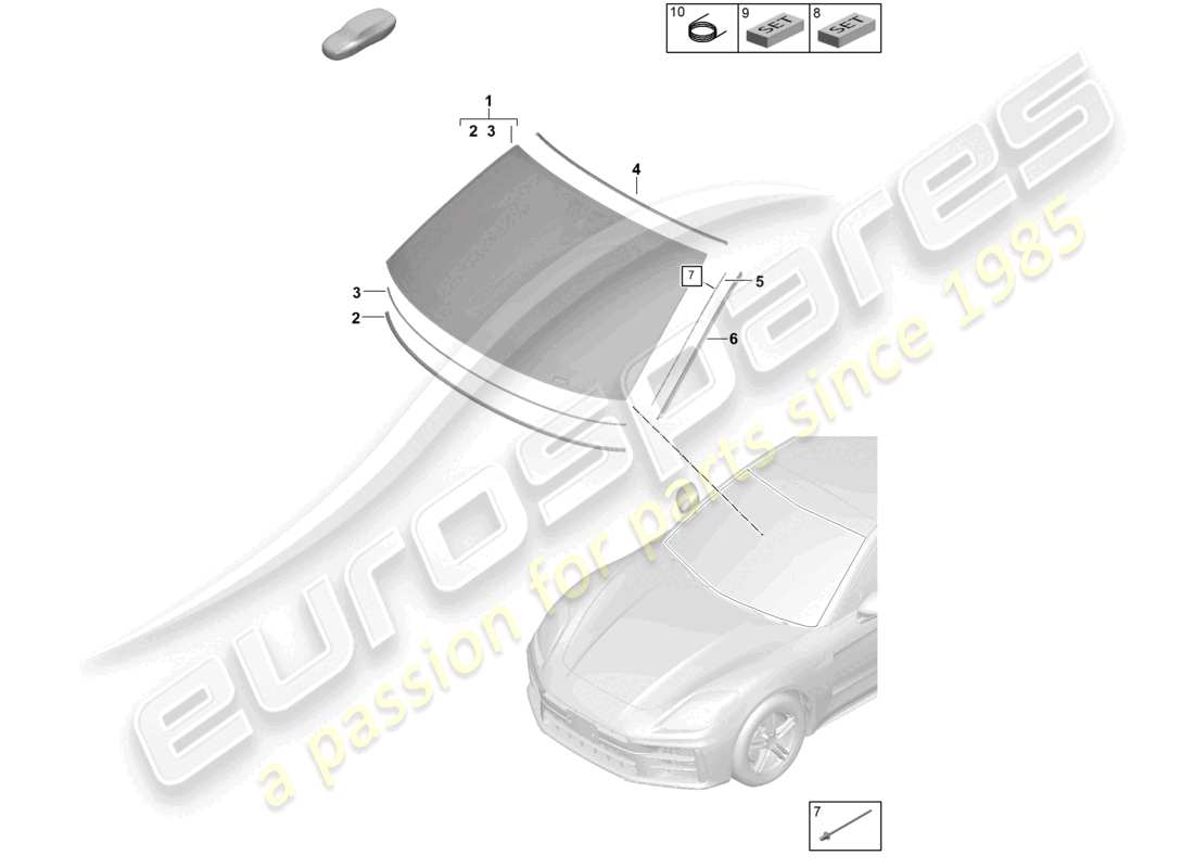 porsche 2026 (panamera 976) parabrezza anteriore head-up display diagramma delle parti