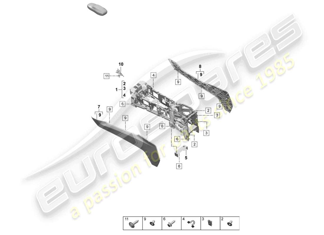 porsche 2025 (macan-e) diagramma della parte inferiore della console centrale