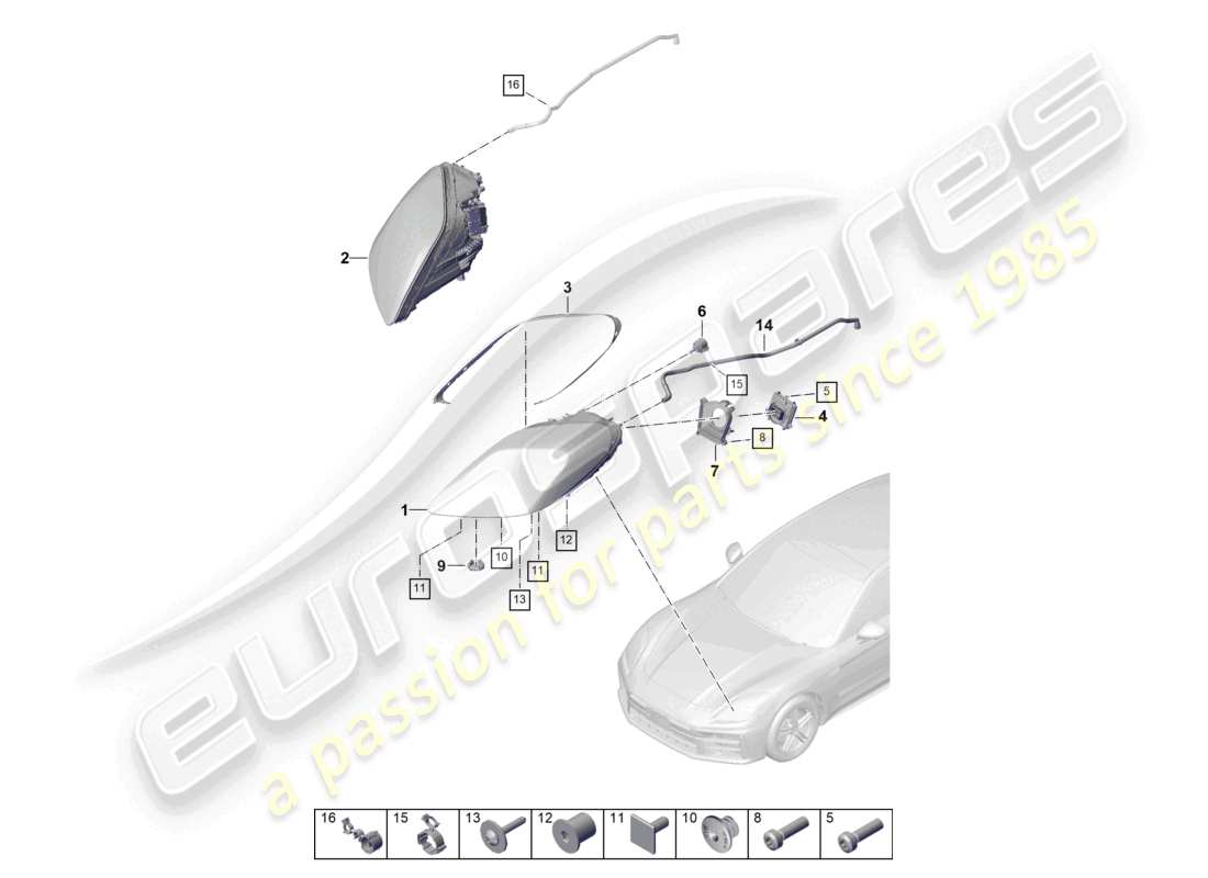 porsche 2025 (panamera 976) schema base delle parti pdls dei fari a led