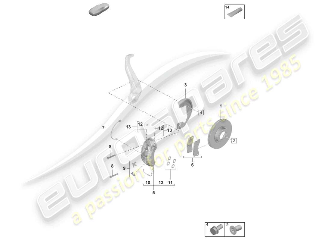 porsche 2020 (taycan 9j1-1) freno a disco 18 assale anteriore rosso diagramma delle parti