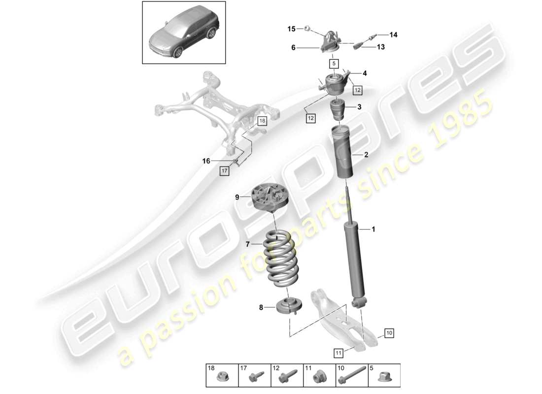 porsche 2022 (cayenne e3 9ya/9yb) sospensione con molla in acciaio molla elicoidale ammortizzatori sensore di livello diagramma delle parti