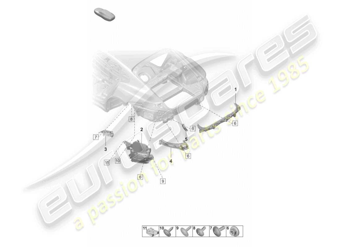 porsche 2022 (panamera 971-2) schema delle parti del paraurti degli elementi di fissaggio