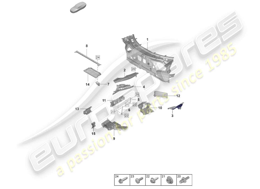 porsche 2022 (992-1 gt3/rs/st) front end firewall parti singole diagramma delle parti