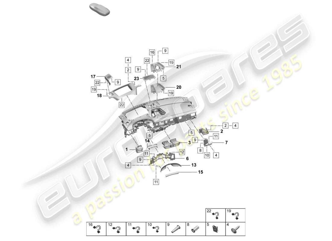 porsche 2025 (macan-e) accessori rivestimento del cruscotto parte superiore diagramma delle parti