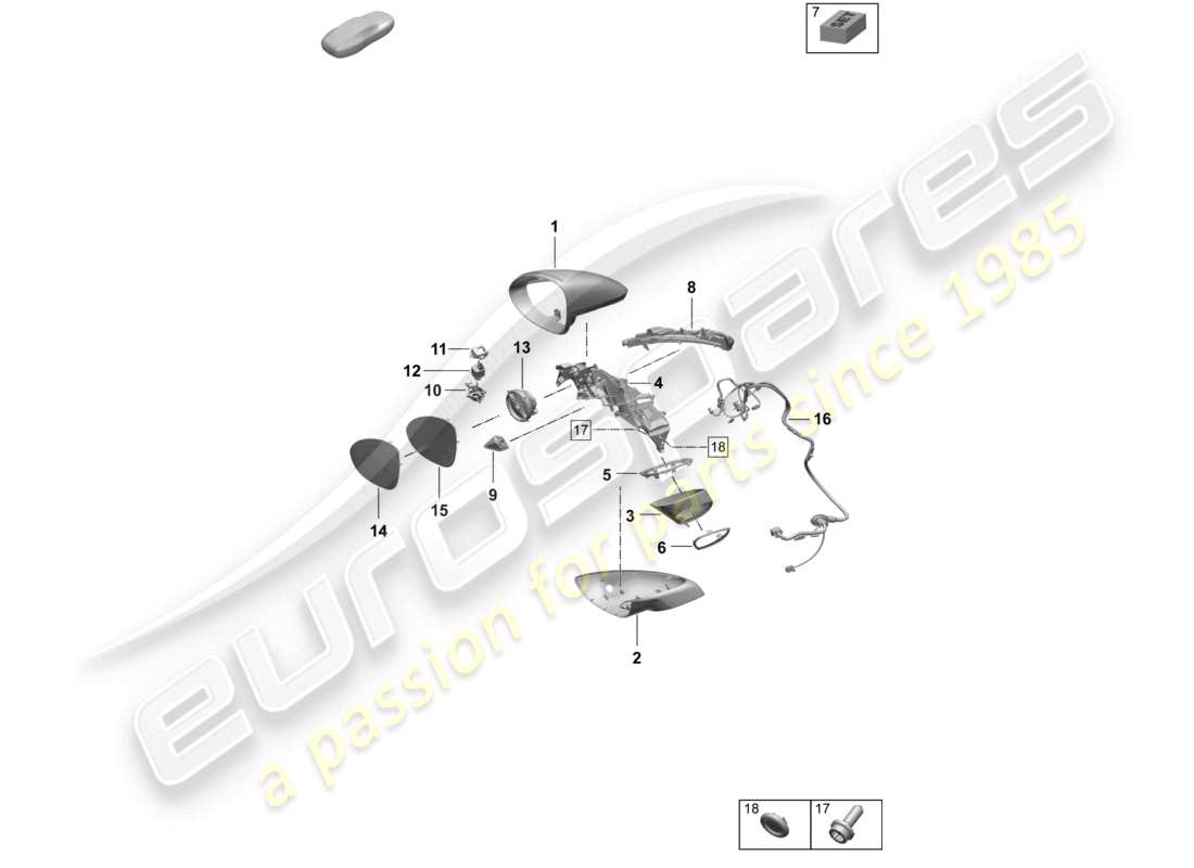 porsche 2025 (macan-e) schema delle parti degli accessori dello specchietto retrovisore esterno