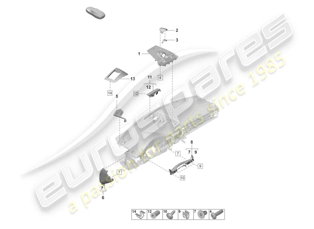 porsche 2024 (panamera 971-2) schema delle parti del cruscotto superiore degli accessori