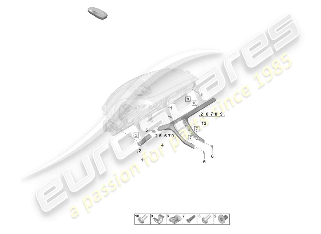 porsche 2020 (taycan 9j1-1) copertura e rifinitura anteriore per cruscotto diagramma delle parti