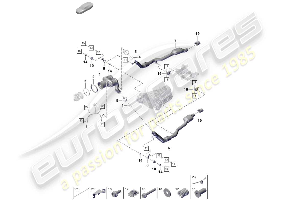 porsche 2026 (cayenne e3 pa) sistema di scarico filtro antiparticolato per benzina tubo di scarico con catalizzatore sonda lambda schema dei componenti
