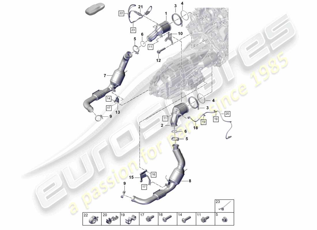 porsche 2026 (panamera 976) sistema di scarico convertitore catalitico sonda lambda schema delle parti