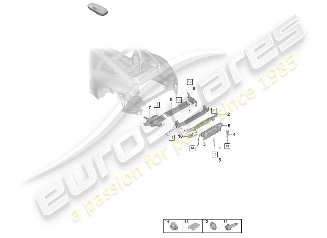 porsche 2023 (992-1 turbo / s) paraurti posteriore e scudo termico diagramma delle parti