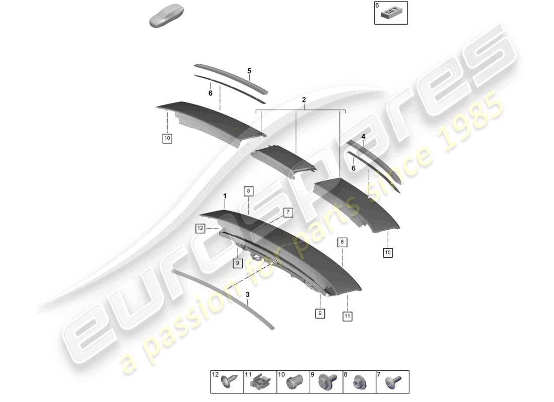 porsche 2026 (panamera 976) schema delle parti dello spoiler posteriore pdm 976.827