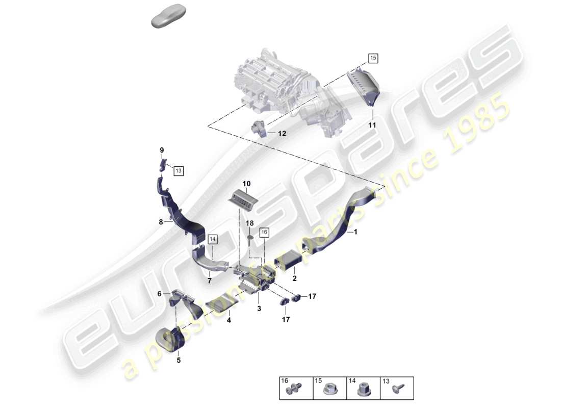 porsche 2026 (panamera 976) schema delle parti di ventilazione del sistema di climatizzazione dell'abitacolo della guida dell'aria 2-zone