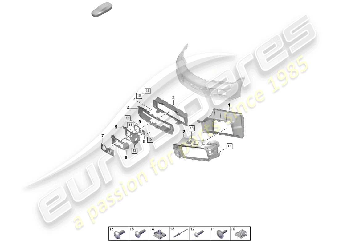 porsche 2024 (992-2) paraurti anteriore guida dell'aria e singole parti pacchetto sport design diagramma delle parti
