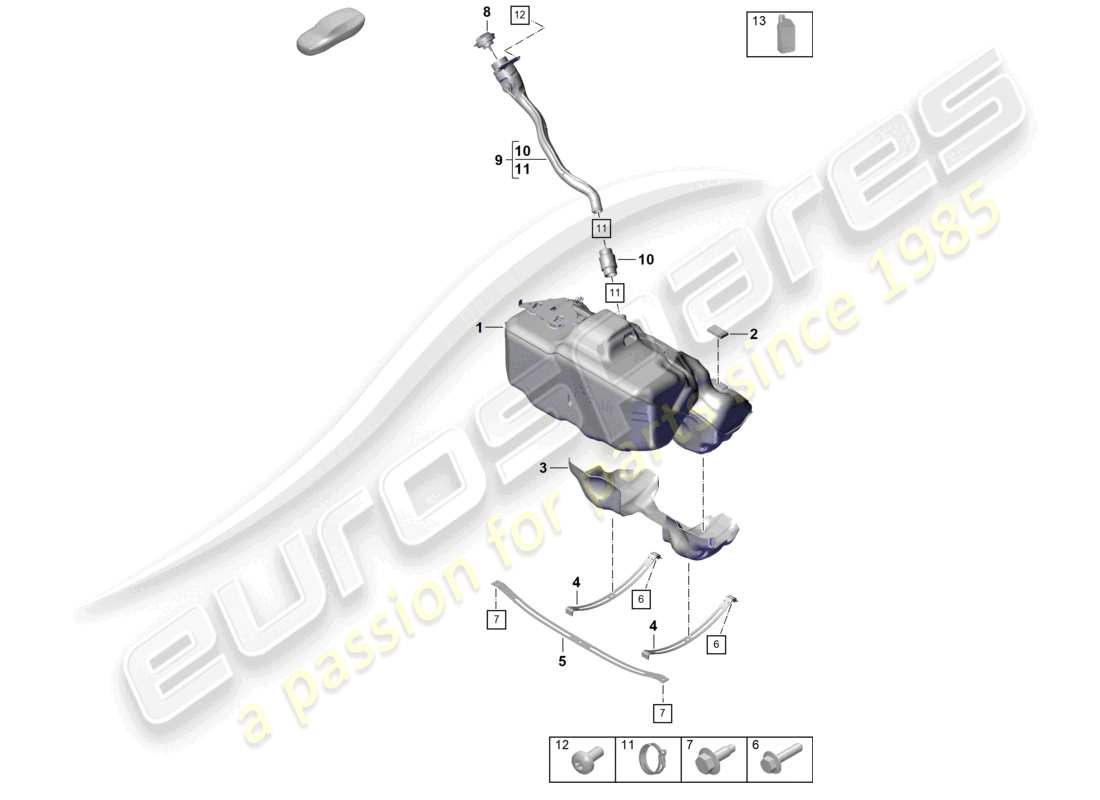 porsche 2022 (992-1 turbo / s) diagramma delle parti dell'additivo del serbatoio del carburante