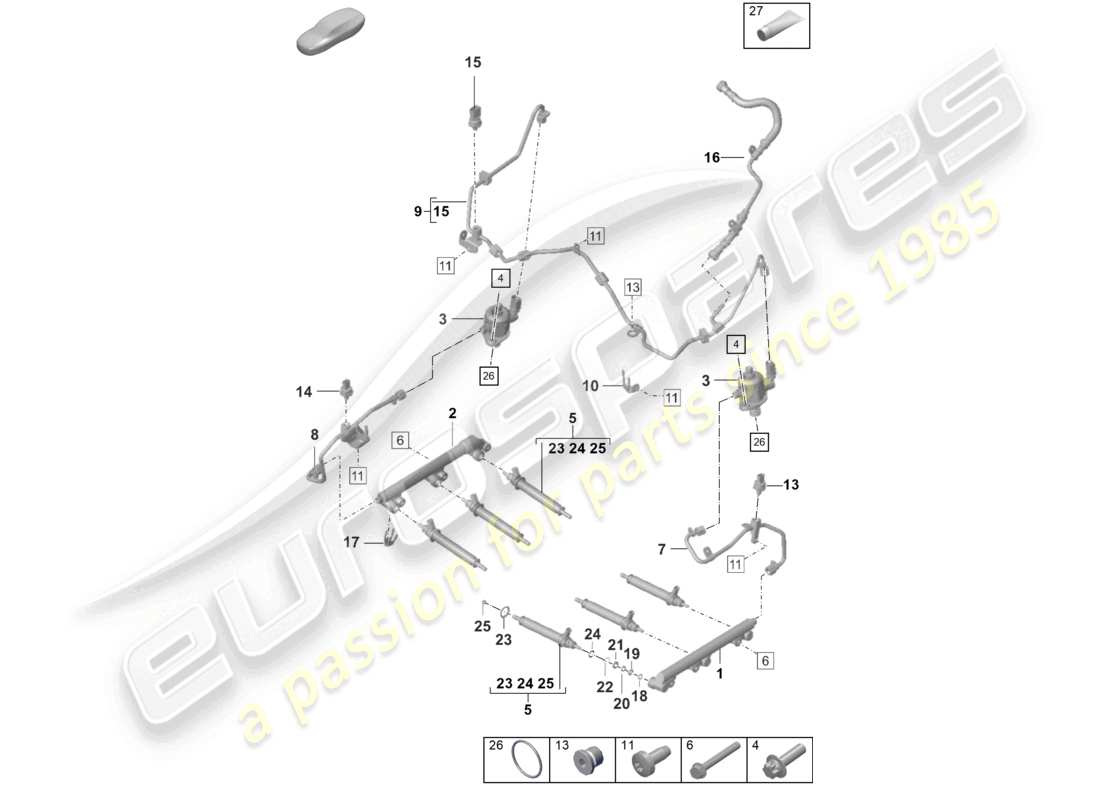 porsche 2026 (992-2 turbo / s) pompa ad alta pressione del sistema di iniezione, iniettore ad alta pressione, diagramma delle parti