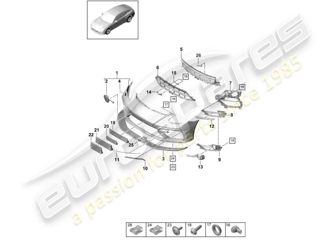 porsche 2021 (panamera 971-1) paraurti anteriore diagramma delle parti