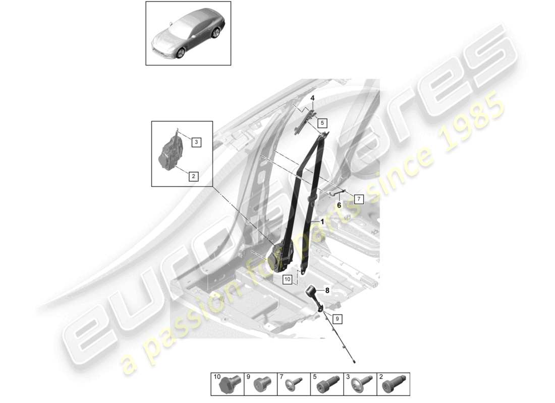 porsche 2021 (panamera 971-1) cintura di sicurezza a tre punti anteriori diagramma delle parti