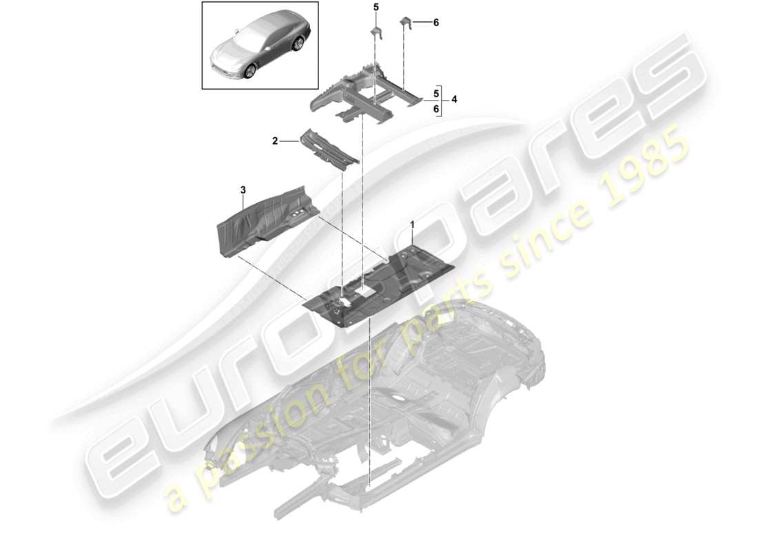 porsche 2021 (panamera 971-1) piastre del pavimento centro del sedile diagramma delle parti