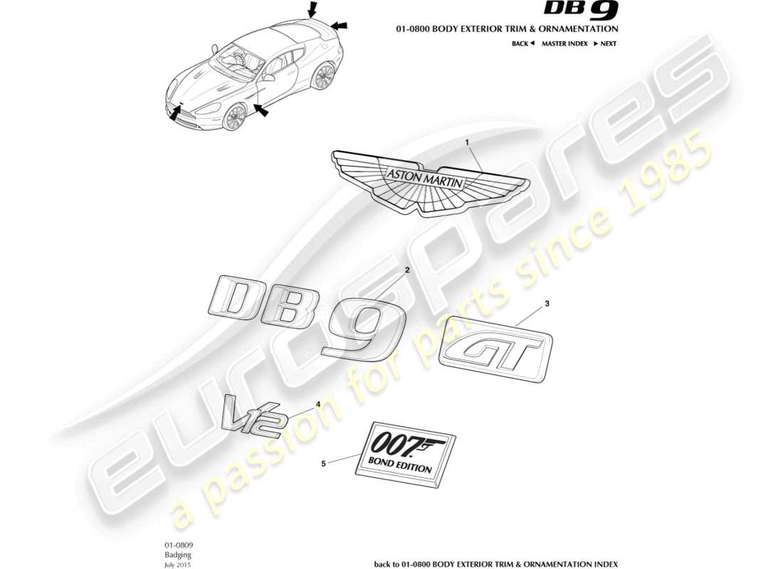 aston martin db9 (2014) diagramma delle parti del badge