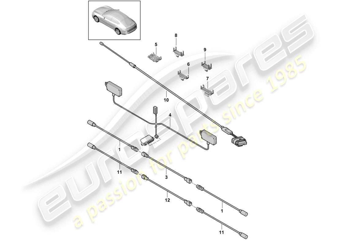 porsche 2021 (panamera 971-1) schema delle parti della linea di collegamento dell'antenna