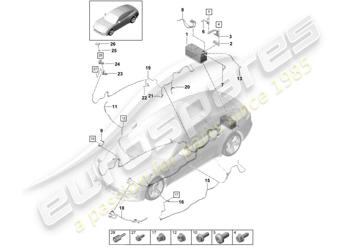 porsche 2021 (panamera 971-1) batteria 12v potenziale distributore diagramma delle parti